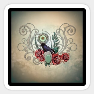 Elegant vintage roses with crow, the perfect balance of light and dark Sticker